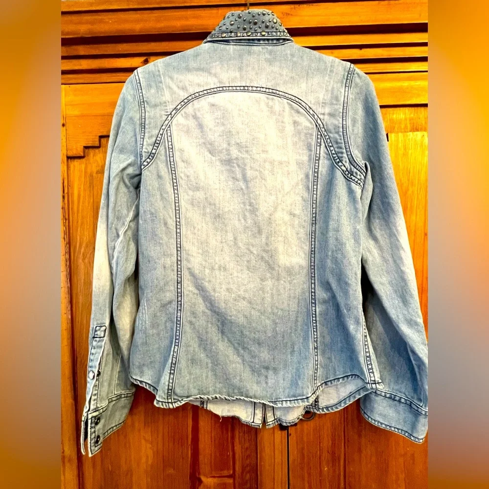 Women's Harley Davidson Distressed Studded Snapper Denim Shirt - Picture 3 of 8